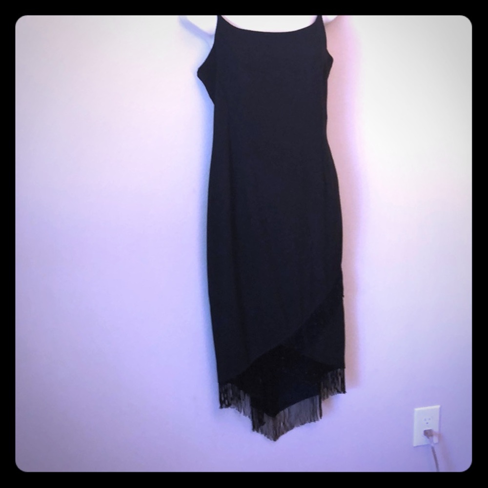 Vintage 90s Beaded fringe black dress size 12